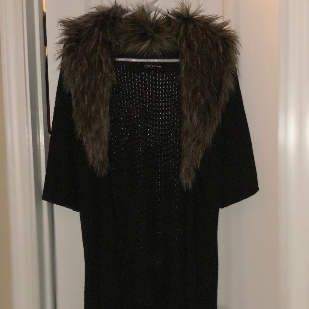 Green with Fur Collar Cardigan Sweater